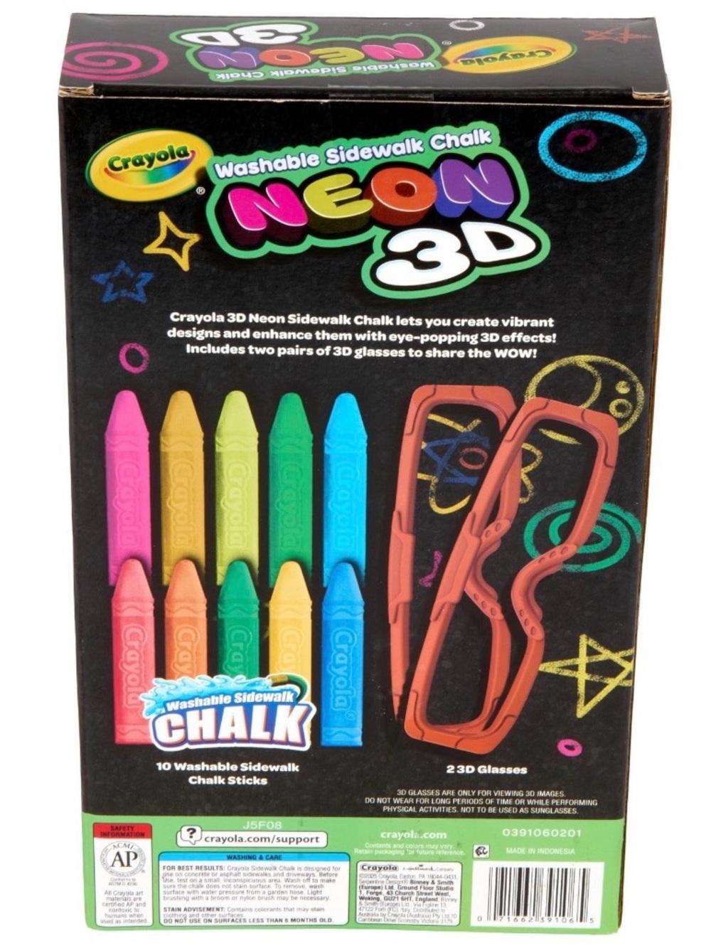 Crayola Neon 3D Sidewalk Chalk with Orange 3D Glasses - 2 Pairs - Picture 3 of 5